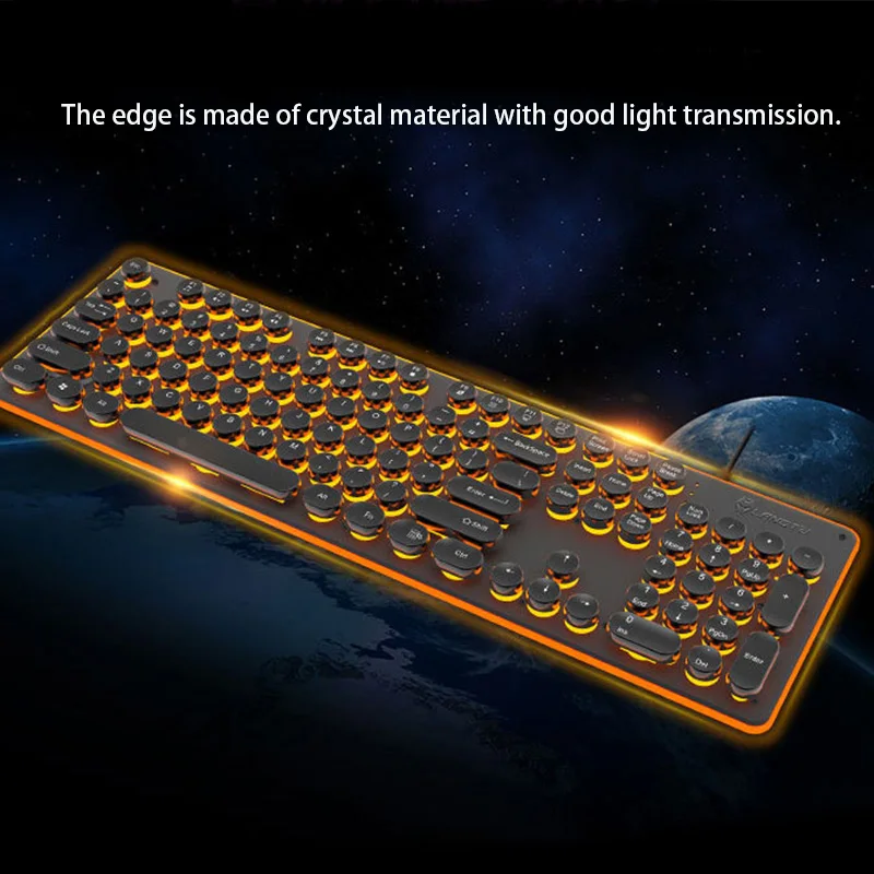 USB светодиодный Ретро клавиатура с подсветкой, круглая клавиатура-104 клавиш, винтажная стимпанк игровая клавиатура для ПК