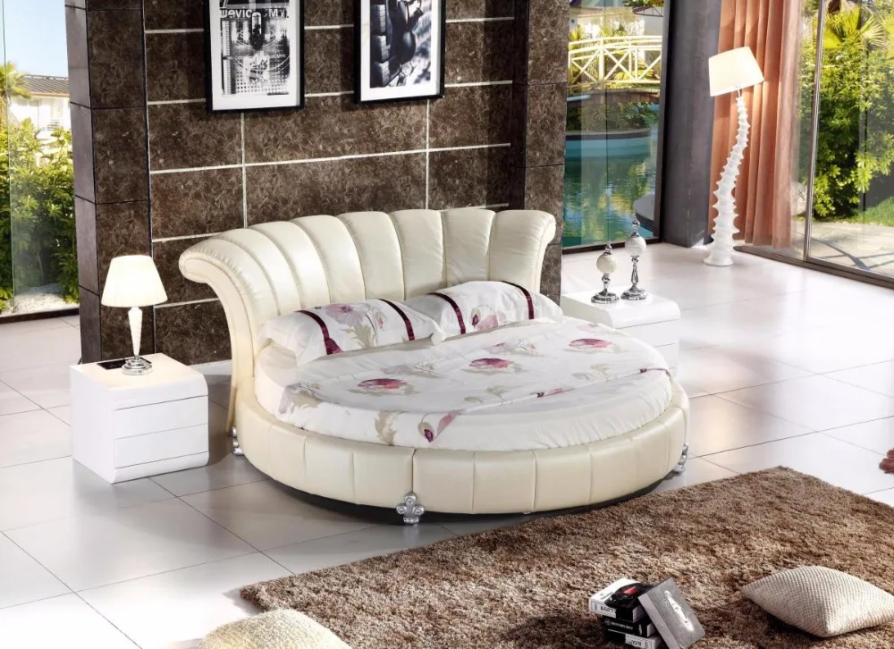 

2017 Soft Bed Cabecero Cama Muebles Para Casa Rushed No Genuine Leather Soft Bed King Modern Bedroom Furniture Hot Sale Round