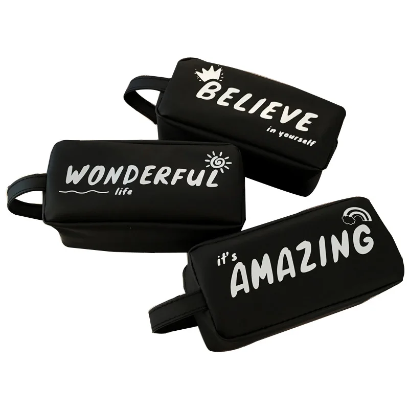 

Large Pure Black color Letter Pencil Case Silicone Pen Box Kawaii Bag For Student Girl Gift Cute School Supplies etui