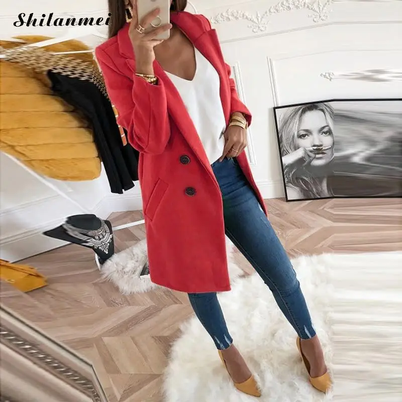 2018 New Wool Blend Coat Women Long Sleeve Turn-Down Collar Outwear Jacket Casual Autumn Winter Elegant Overcoat Loose Plus Size 2018 New Wool Blend Coat Women Long Sleeve Turn-Down Collar Outwear Jacket Casual Autumn Winter Elegant Overcoat Loose Plus Size