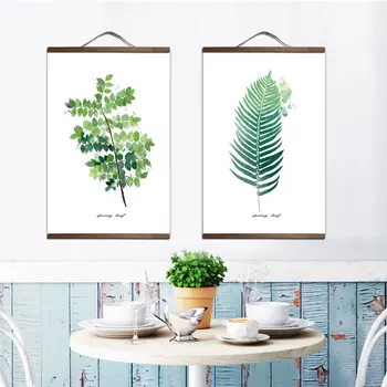 

Plant Leaves Poster Print Landscape solid wood hanging scroll Canvas Painting Wall Art Picture for Home Decoration Green Decor