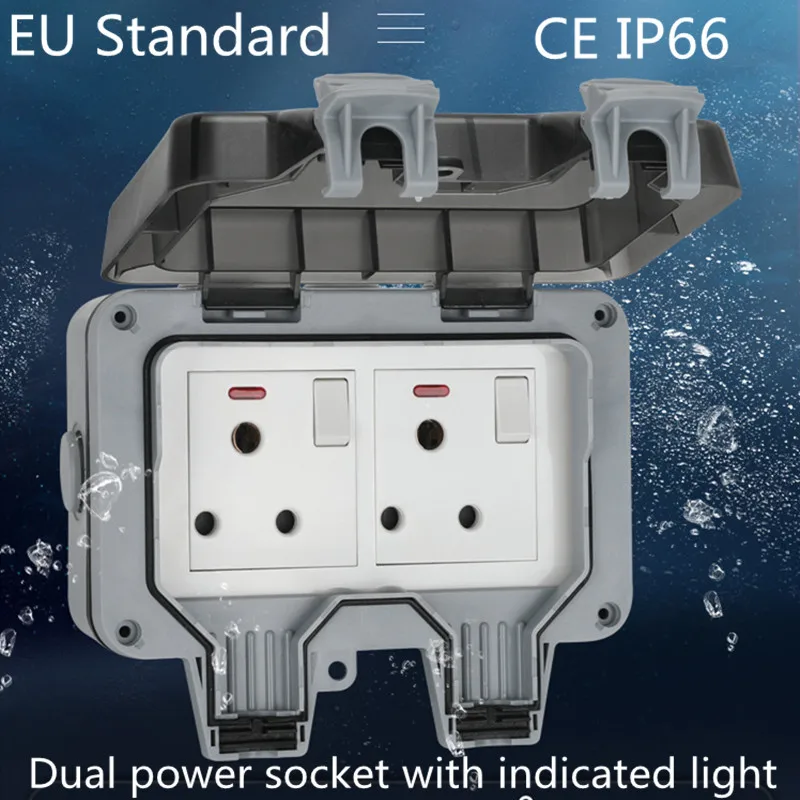 IP66 Открытый/ванная комната настенный переключатель водонепроницаемый двойной мощности Европейский стандарт розетка 16A/220-250 В