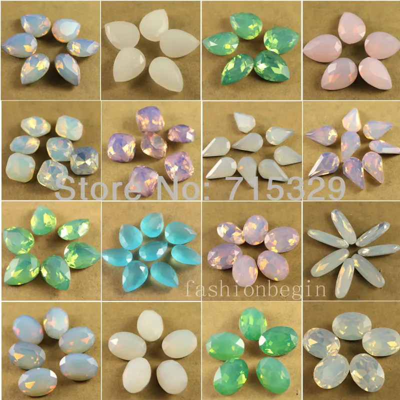 

12pcs crystal pointed back rhinestones white/green/pink opal crystal glass Rhinestones stones beads Multi size