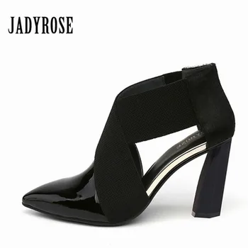 

Jady Rose 2019 Design Black Casual Women Shoes High Heel Leather Shallow Wedding Dress Shoes Women Pointed Toe Thick Heel Pumps