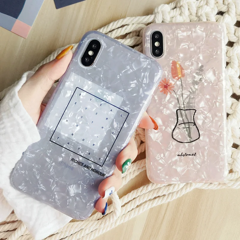 

Ins Letters Flower Drawing Case For iPhone 7 6S 6 8 Plus Soft TPU Silicone Case for iPhone XS Max XR X XS Crystal Back Cover