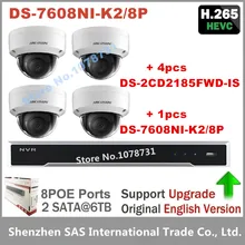 4pcs Hikvision H.265 IP Camera DS-2CD2185FWD-IS 8MP Video Surveillance + Hikvision DS-7608NI-K2/8P Embedded Plug & Play 4K NVR