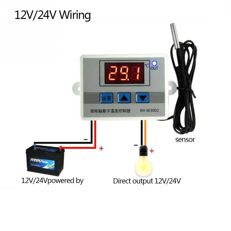 

12V/24V/220V XH-W3002 ABS Digital Temperature Controller Switch With 1M Waterproof Probe LCD Display