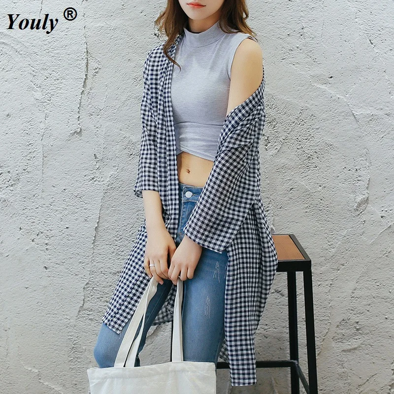 Plaid Striped Cardigan Sunscreen shawl Blouses 2019 Summer Casual Kimono Women's Loose Plaid Shirts Sunscreen Tops Blusas Mujer