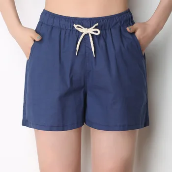 

Woman Spring Plus Size Mid Elastic Waist Solid Straight Cotton Shorts Female Summer Oversized Flax Loose Shorts Lady Thin Short