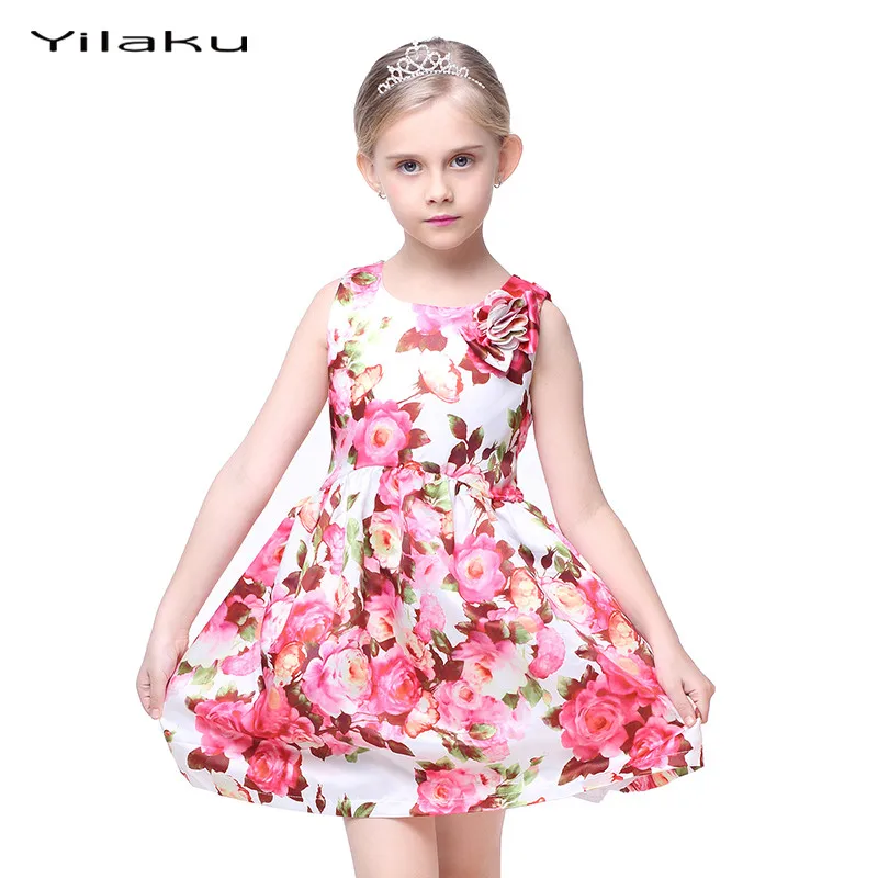 Floral Print Girls Dress 2017 Summer Sleeveless Girls Clothes Party ...