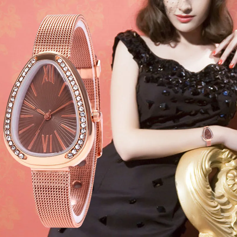 

WJ-7818 Wal-joy Rhinestone Watch Stainless Steel Rose Gold Women Watch Casual Sneak Shape Quartz Wristwatch Reloj de las mujeres