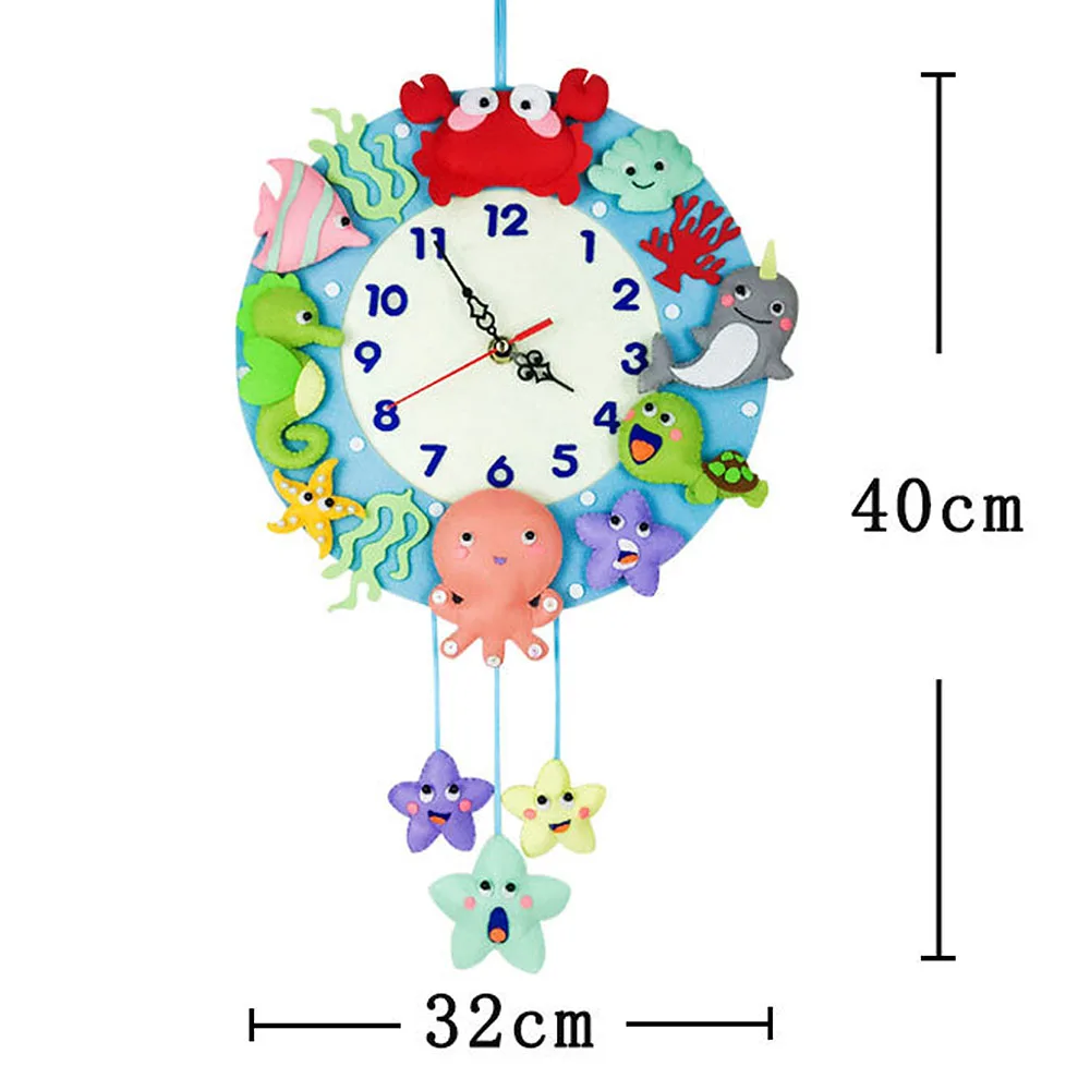 Милый DIY настенный набор часов игрушки Бесплатная резка войлочный Материал Ткань животного стиль ручной работы Тряпичные часы навесные