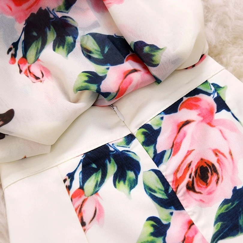 TAOVK Женская винтажная шифоновая рубашка с цветочным принтом и круглым вырезом и рукавами-фонариками+ юбка трапециевидной формы с высокой талией комплект из двух предметов