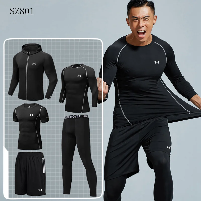 

Under Armour Men Training Clothing ropa deportiva hombre gym Running Sets Quick drying Comfortable Sport Suit 5 pieces M-4XL