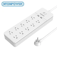 NTONPOWER Surge Protector with 1.5M Power Cord USB Charger Smart Power Strip with 8 AC 2 USB US Plug for home office