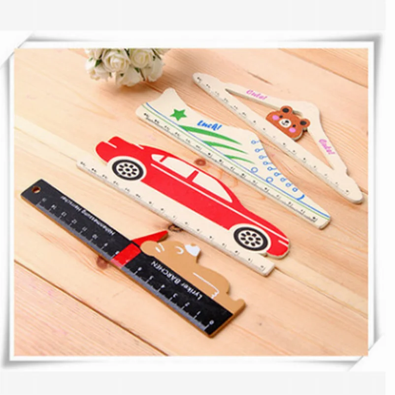 

300PC 15cm Cute Cartoon Rilakkuma Wooden Ruler Creative Bus Ruler For Kids Student Gift Korean Stationery Free DHL Shipping