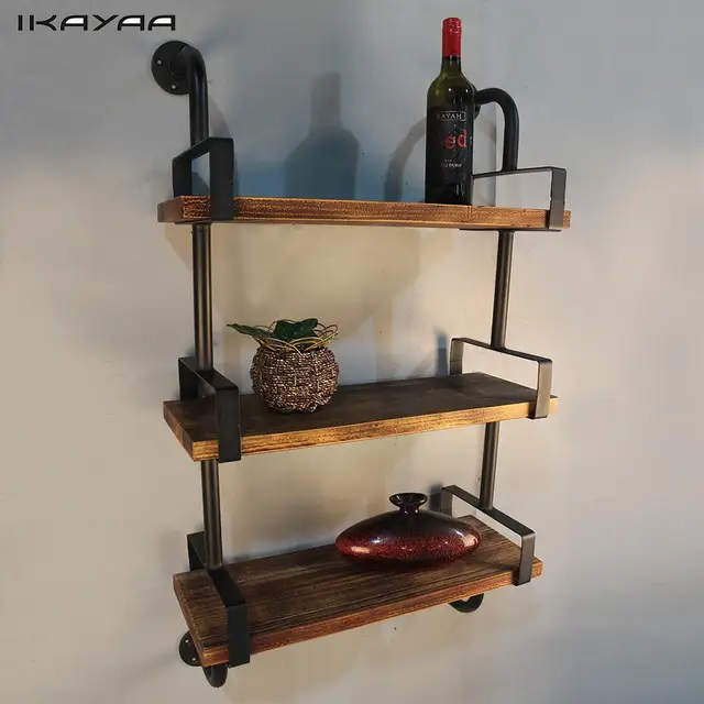 Ikayaa 3 nivel industrial rústica pared de la tubería de hierro