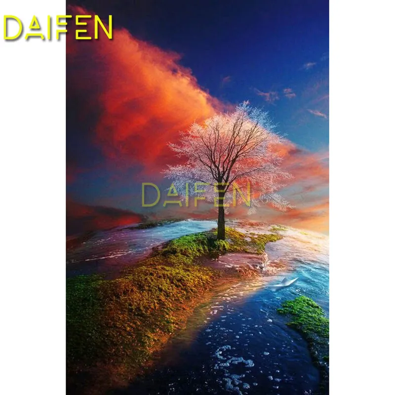 

5D DIY Diamond painting tree Full Round Diamond embroidery Cross stitch colorful sky lake Full Square Diamond mosaic river side