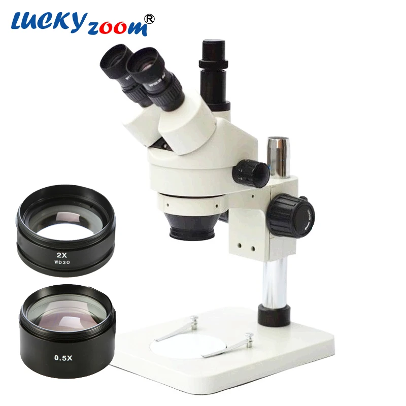 Luckyzoom Brand 3.5X-90X Table Pillar Stand Zoom Magnification Trinocular Stereo Microscope 144 LED Microscopio Accessories