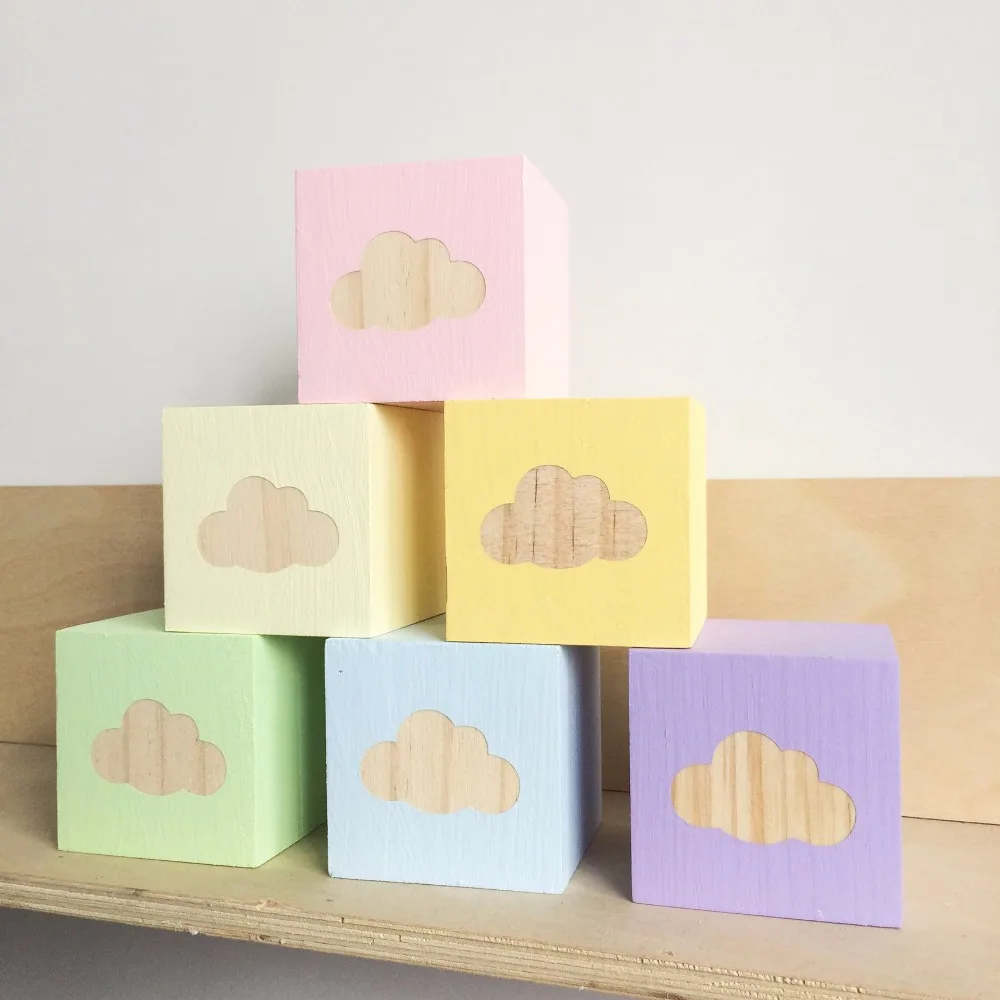 wood cube square shape educational toys cloud building wooden