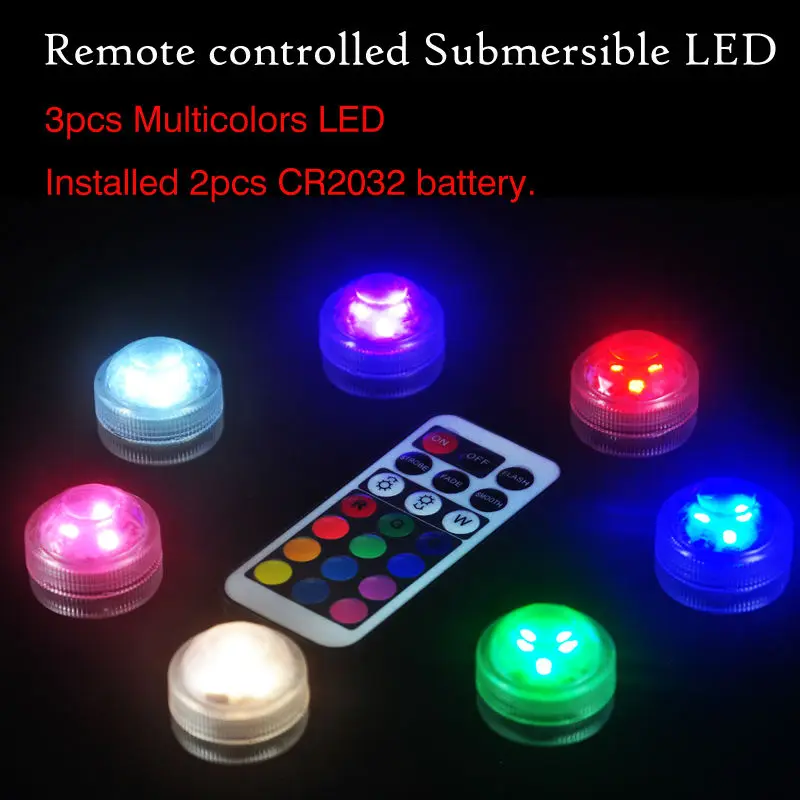 20 штук * цвет RGB 3-leds партия супер яркий оптовая продажа свечи погружные свет Floralytes светодиодный для свадебного декора