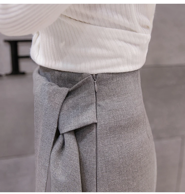 Женская мода английский стиль Осень Сплит юбка длинная секция нерегулярная OL сумка Хип простая Уайлд Высокая талия трапециевидная юбка