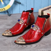 Новые итальянские красные мужские свадебные модельные туфли ботильоны из натуральной кожи; botas hombre; ковбойские короткие военные ботинки; мужская обувь на плоской подошве