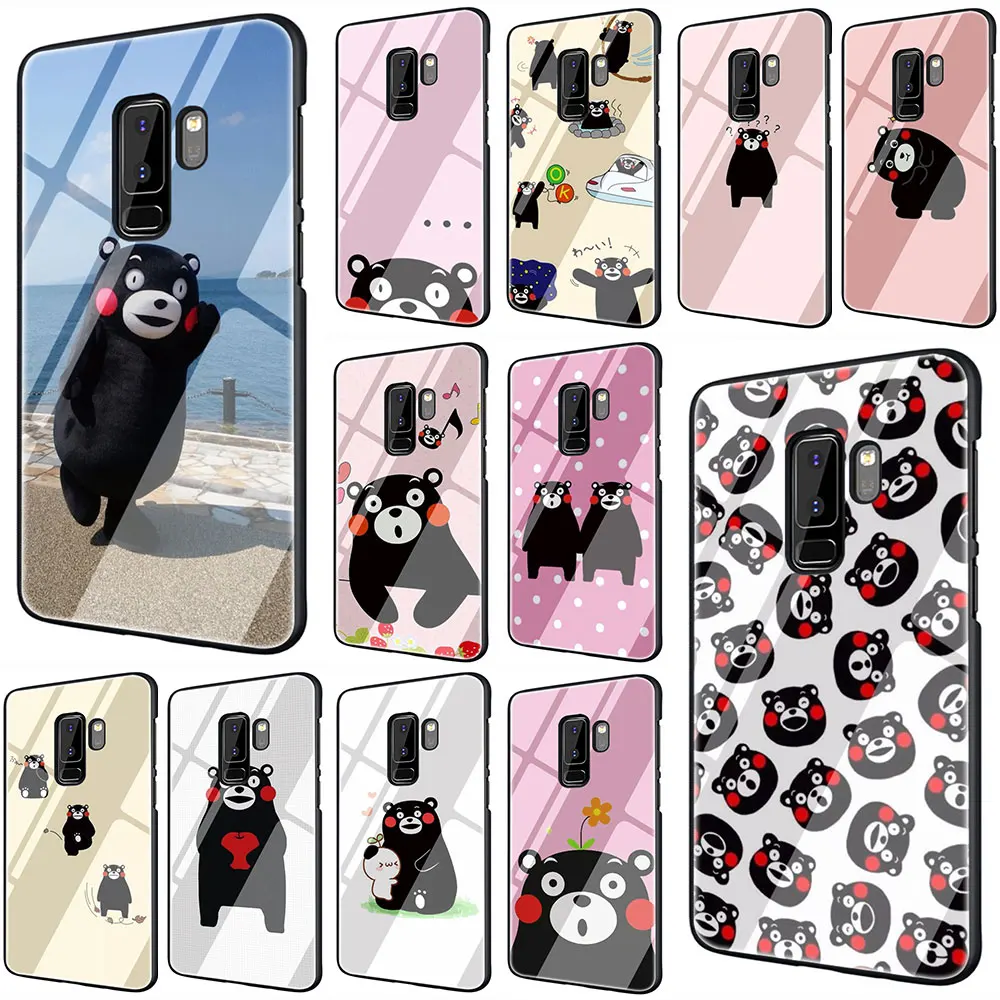 

Japan Kawaii Kumamon lovely Bear Tempered Glass Phone Cover Case For Galaxy S7 edge S8 9 10 Plus Note 8 9 10 A10 20 30 40 50 60 70