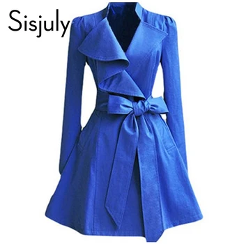 Sisjuly women trench coat fashion autumn winter blue female coats long sleeve abrigos mujer women tops spring overcoats sashes