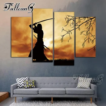 

FULLCANG 4 piece diy diamond painting japanese samurai full square/round drill 5d mosaic embroidery multi-picture decor FC830