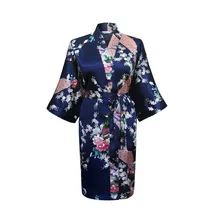 Темно-синий женский винтажный халат из искусственного шелка Повседневный ночной халат с принтом ночная рубашка с цветочным узором юката платье размер S M L XL XXL XXXL