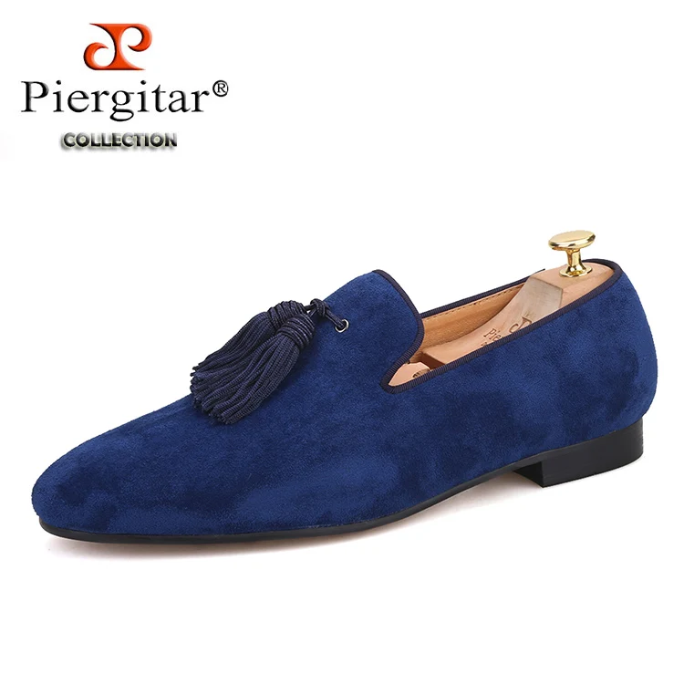 Piergitar/Коллекция года; Разноцветные мужские туфли из замши с бахромой; вечерние и свадебные мужские лоферы; мужские туфли ручной работы для курения размера плюс - Цвет: Синий
