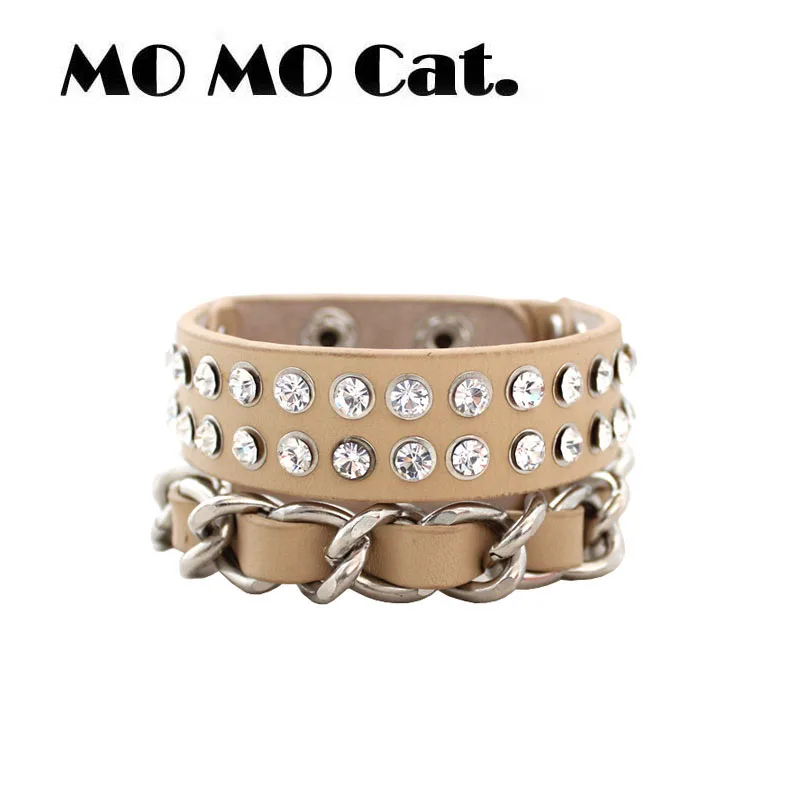 Free shipping Fashion jewelry Wholesale gift Light - colored double wide leather rivet buckle bracelet. | Украшения и аксессуары