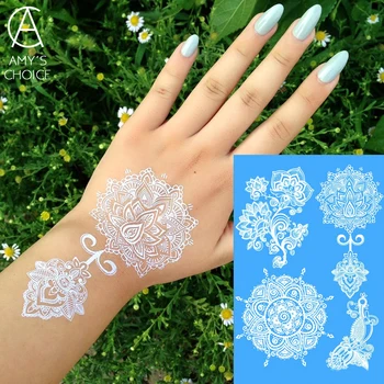 

Waterproof Metallic Gold Silver White Temporary Tattoo For India Henna Tattoo Love Flower Pattern