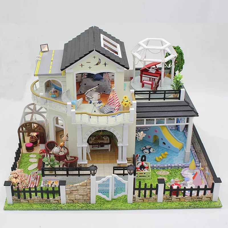 

Happy Together Hnadmake DIY Wood Dollhouse Miniature With LED Furniture Cover Music Birthday Christmas Gift For Girl Kids