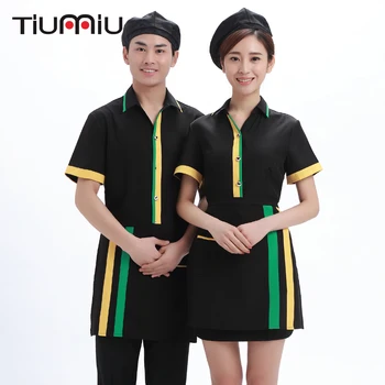 

Spliced Color 2018 New Arrival Chef Waiter Uniform Turn-down Collar Short-sleeve Overalls Summer Hotel Cafe Bakery Hot Pot Shirt