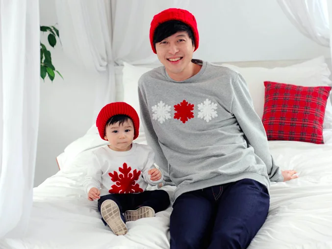 Одинаковые Рождественские свитера для семьи; пижамы со снежинками; семейный образ для папы; футболка для сына в стиле пэчворк; хлопковые одинаковые комплекты для семьи