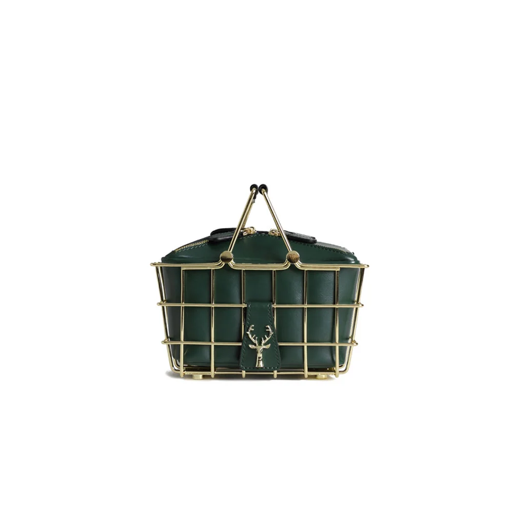 

2018 Summer New Deer Head Metal Frame Basket Bag Handbag Chain Bag Single Shoulder Women's Bag Solid Messenger Fashion Simple