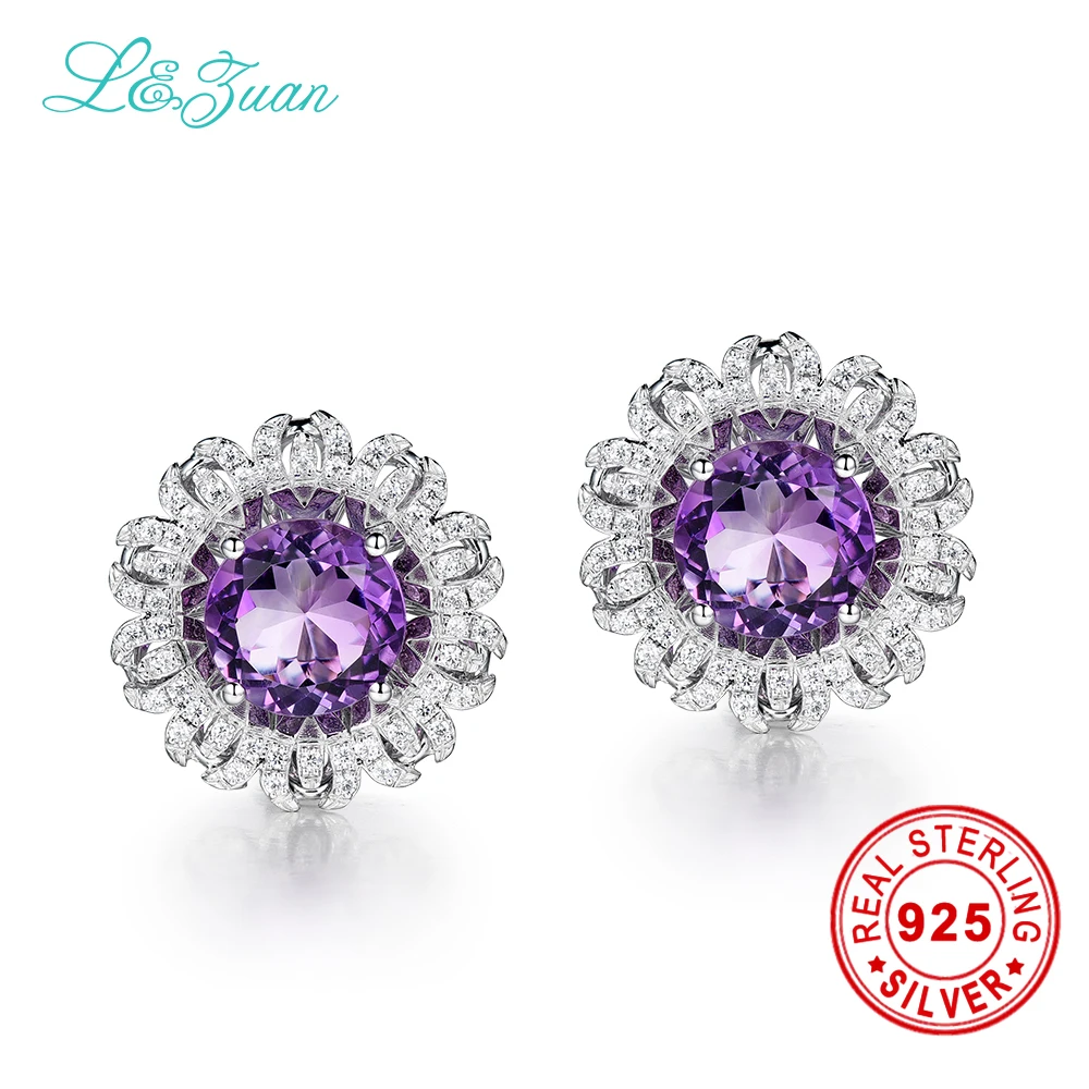 

l&zuan trendy 5.96ct Natural Amethyst Purple Stone Elegant 925 Sterling Clip Earrings fine jewelry earrings for women