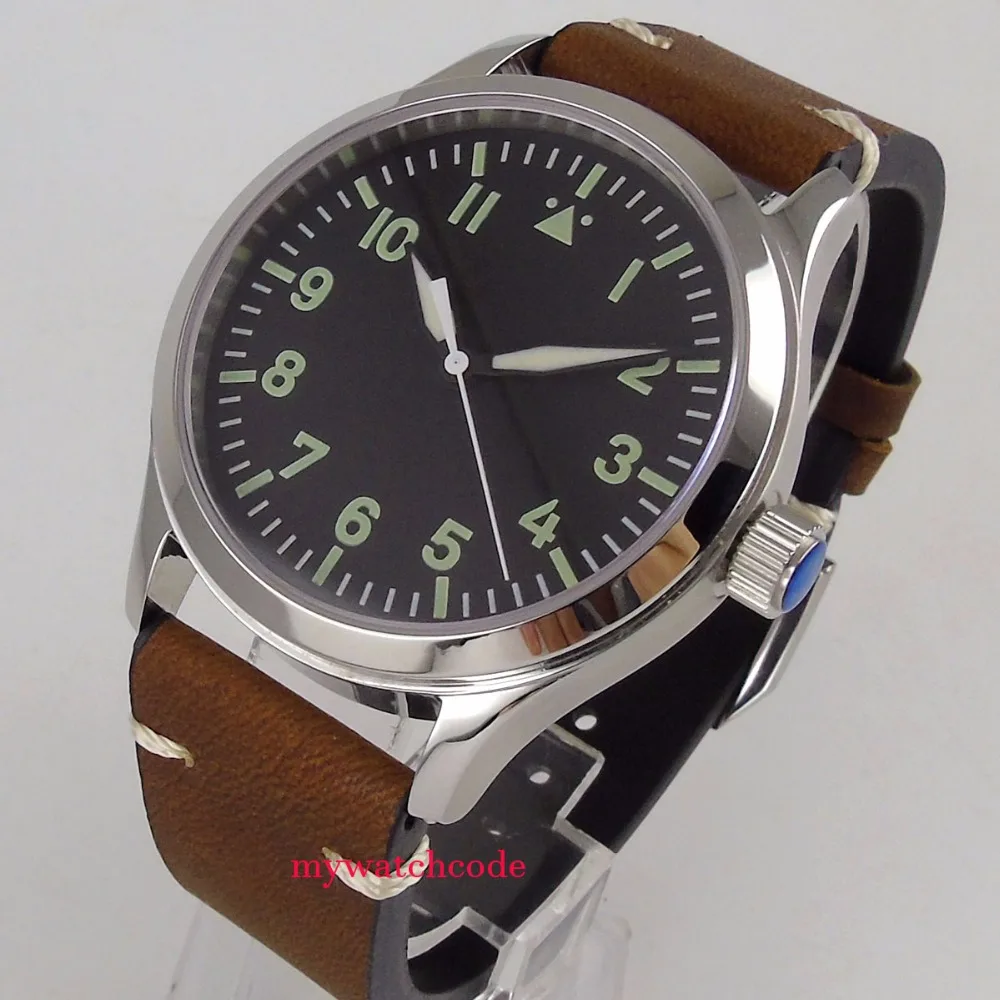 Acheter 42mm Corgeut noir stérile cadran Saphir Verre bracelet en cuir 21 bijoux miyota Automatique mens Montre