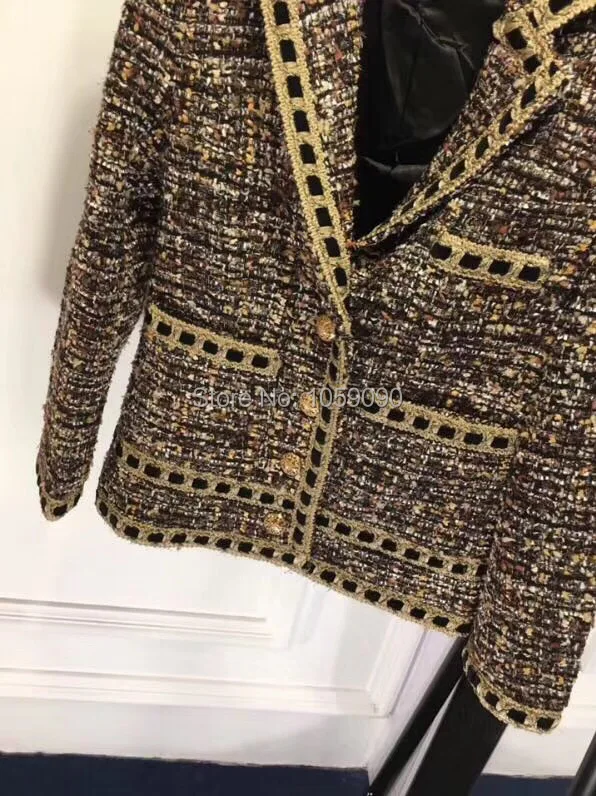 2018 Boutonnage Mode Simple Poches As Avec Courte Revers Tweed Veste Show Col Or En Femme À FBxPqwF