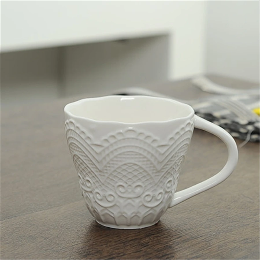 Couple White Embossed Creative Coffee Mug Cup Copo Personalized Canecas