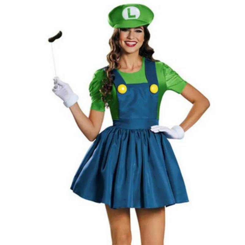 

Halloween Super Mario Luigi Bros Costume Women Sexy Dress Plumber Costumes Adult Mario Bros Cosplay Costume Fancy Dress Fantasia