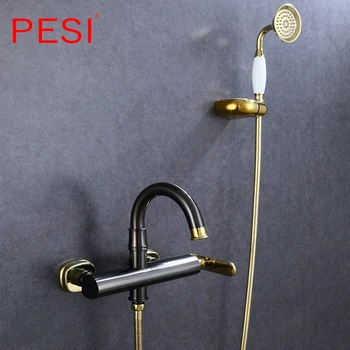 

Wholesale Luxury 1 set Bathroom Rainfall Shower Faucet Set Mixer Tap With Hand Sprayer Wall Mounted,Wholesale,Black and Gold.