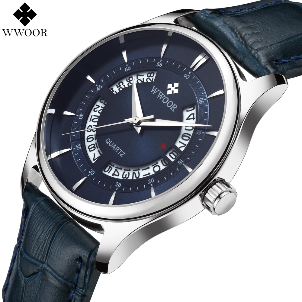 

WWOOR Brand New Luxury Men Watches 50m Waterproof Genuine Leather Quartz Watch Male Ultra Thin Casual Business Clock Men Sport
