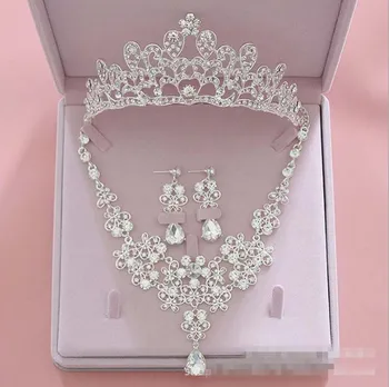 

Bridal Accessories Jewelry Three Piece Crown Earring Necklace Jewelry Bling Bling Wedding Accessories Cheap Party Accessory Set