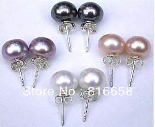 

Free shipping@@4 Pair Freshwater white black pink purple pearl earring 6.10