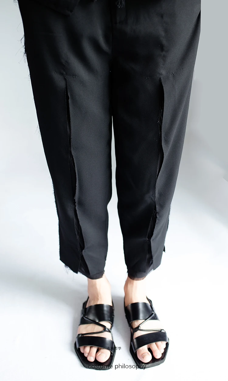 27-44 Spring Summer Thin Men Style Break Hole Casual Pants 9 Pants Tide Stylist Style Double Male Walking Show Clothe