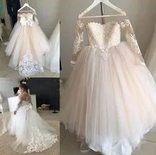 Ball Gown Champagne Tulle Lace Flower Girls Dresses for Wedding Little Girls Pageant Gowns First Communion Dress Custom Made Ball Gown Champagne Tulle Lace Flower Girls Dresses for Wedding Little Girls Pageant Gowns First Communion Dress Custom Made