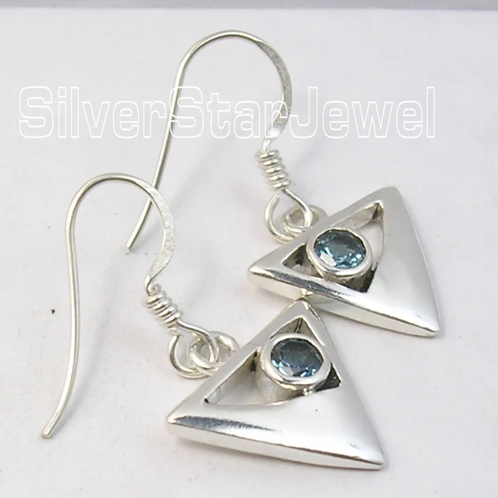 Серебряное чистый синий Topas невидимой Длинные висячие серьги 2.9 см|dangle earrings|earrings